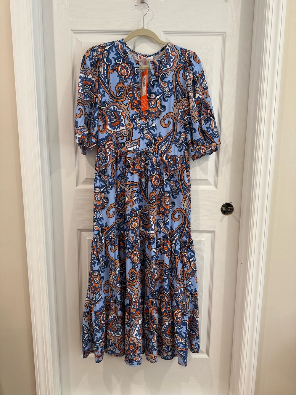 Jude Connally Jordana Blue Paisley Maxi Dress with Orange Accents NWT